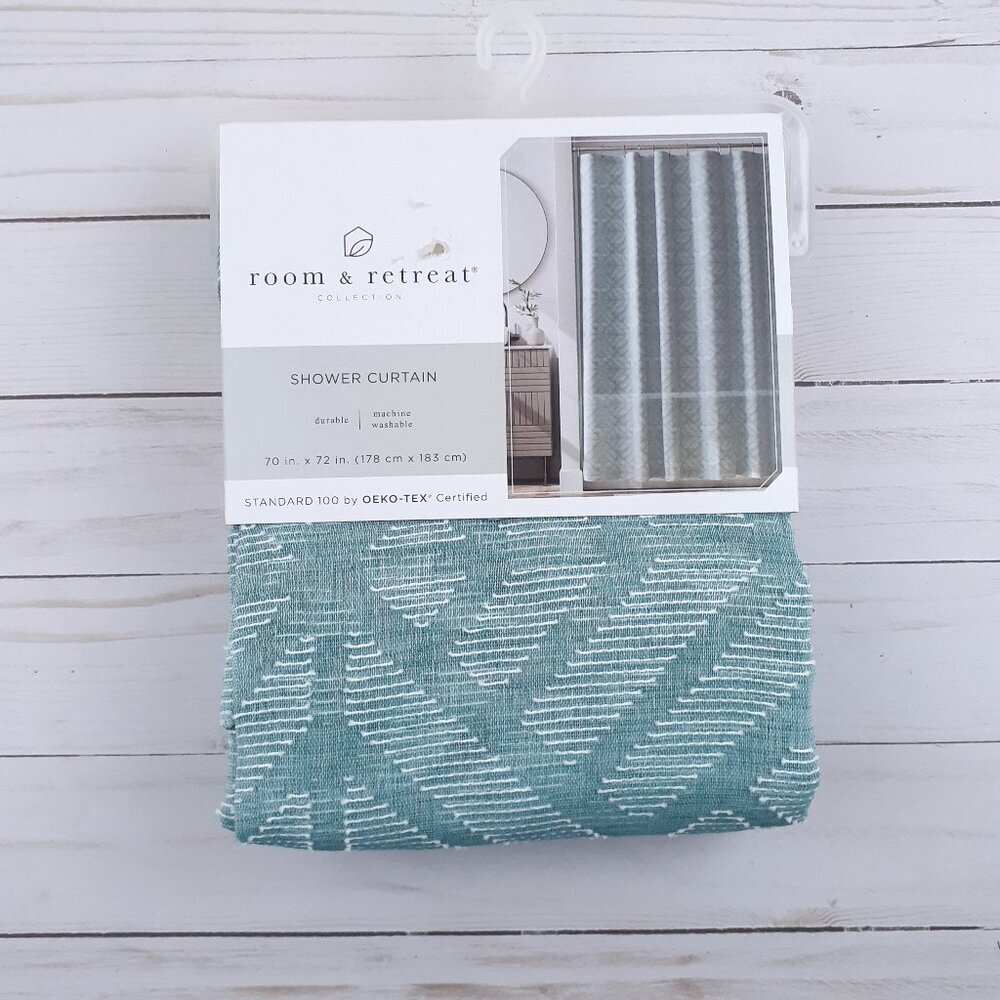 Room & Retreat Fabric Shower Curtain Dark Teal Mckee Geometric
